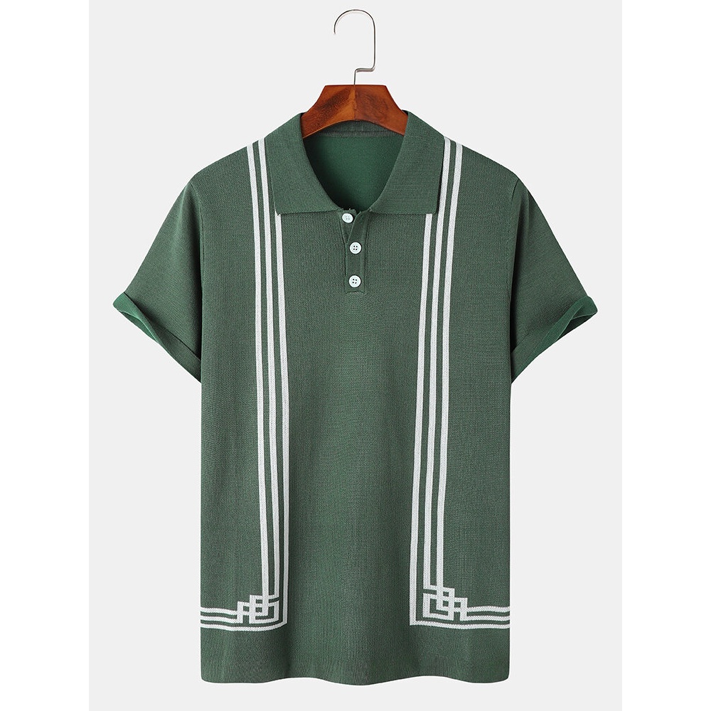 Mens Casual Cotton Striped Buttons Shirts - Green L