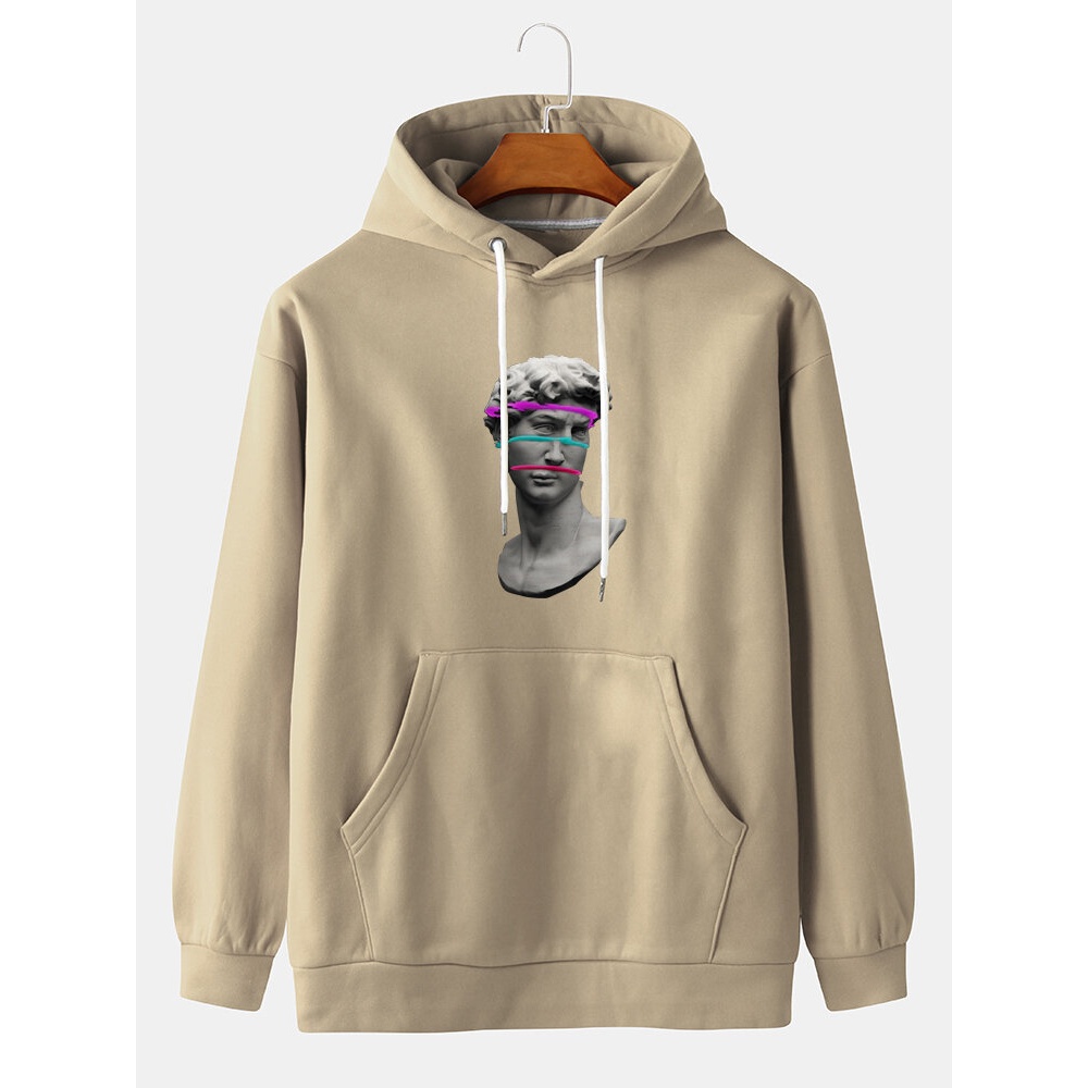 Mens Funny Celebrity Plaster Print Kangaroo Pocket Drop Shoulder Hoodies - Black L