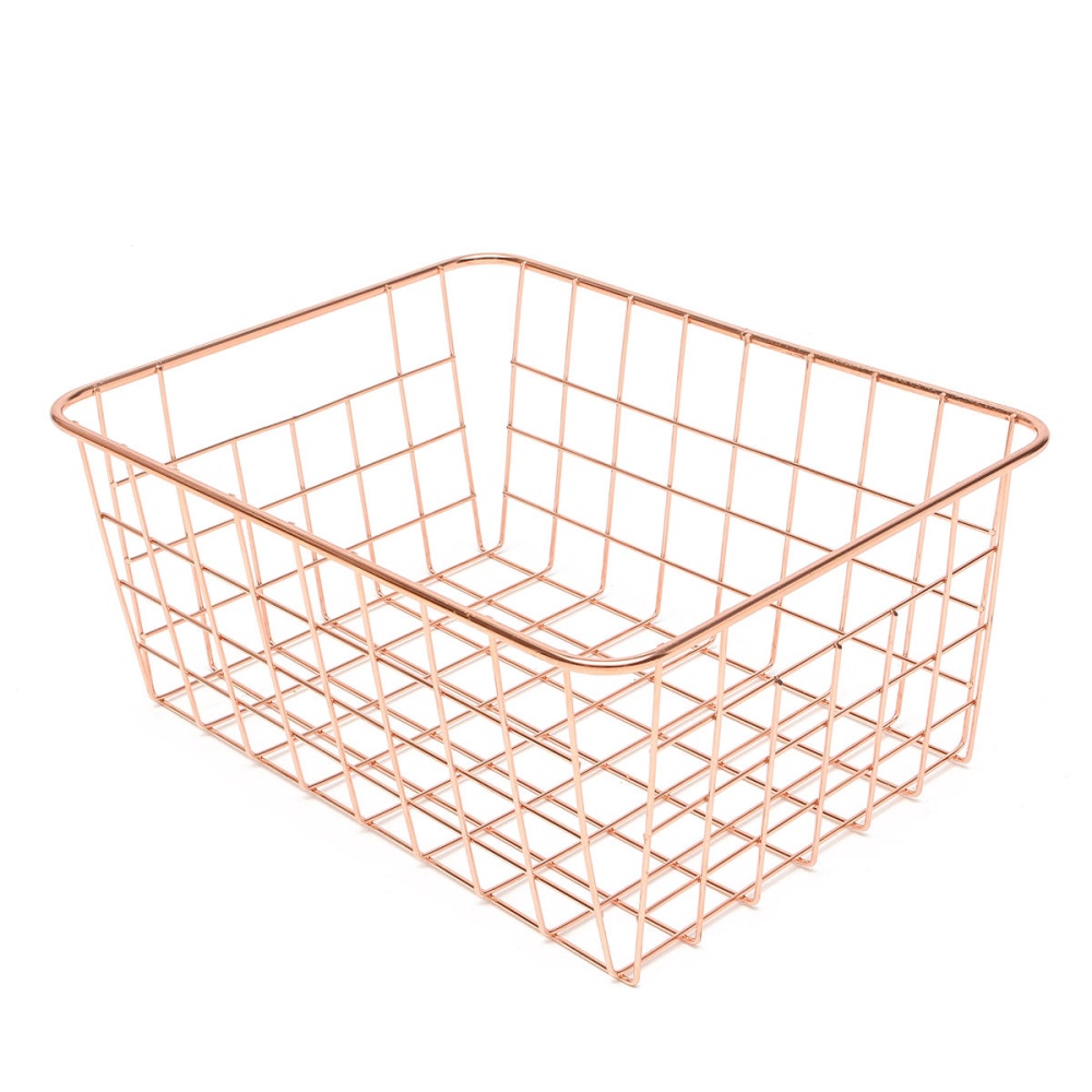 Design Household Rose Gold Baskets Copper Wire Storage Bins Steel Home Organization Modern Decor - Image 2