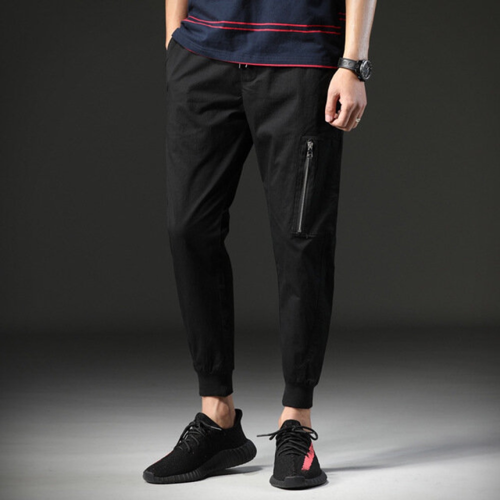 Season New Black Sports Beam Casual Nine Pants Men Loose Harem Pants Feet Pants Zipper Design - 30 Black