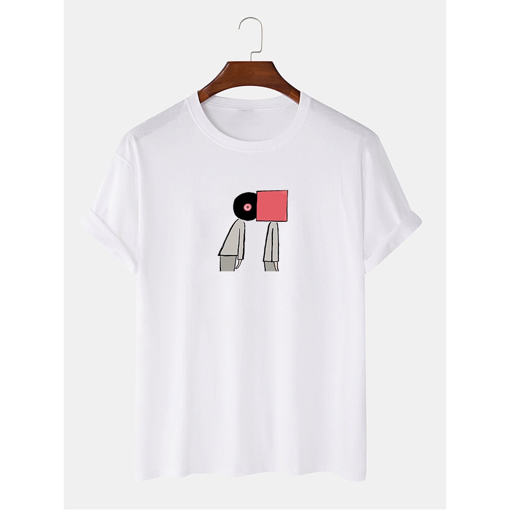 Mens Vinyl Record People Graphic Print 100% Cotton Loose T-Shirt - Grey M