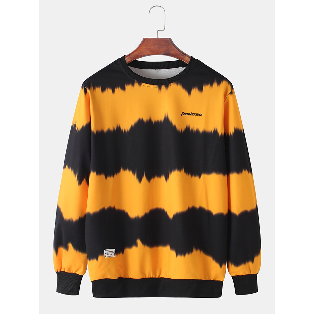 Mens Patchwork Striped Print Leisure Loose Fit Crew Neck Pullover Sweatshirts - Grey M