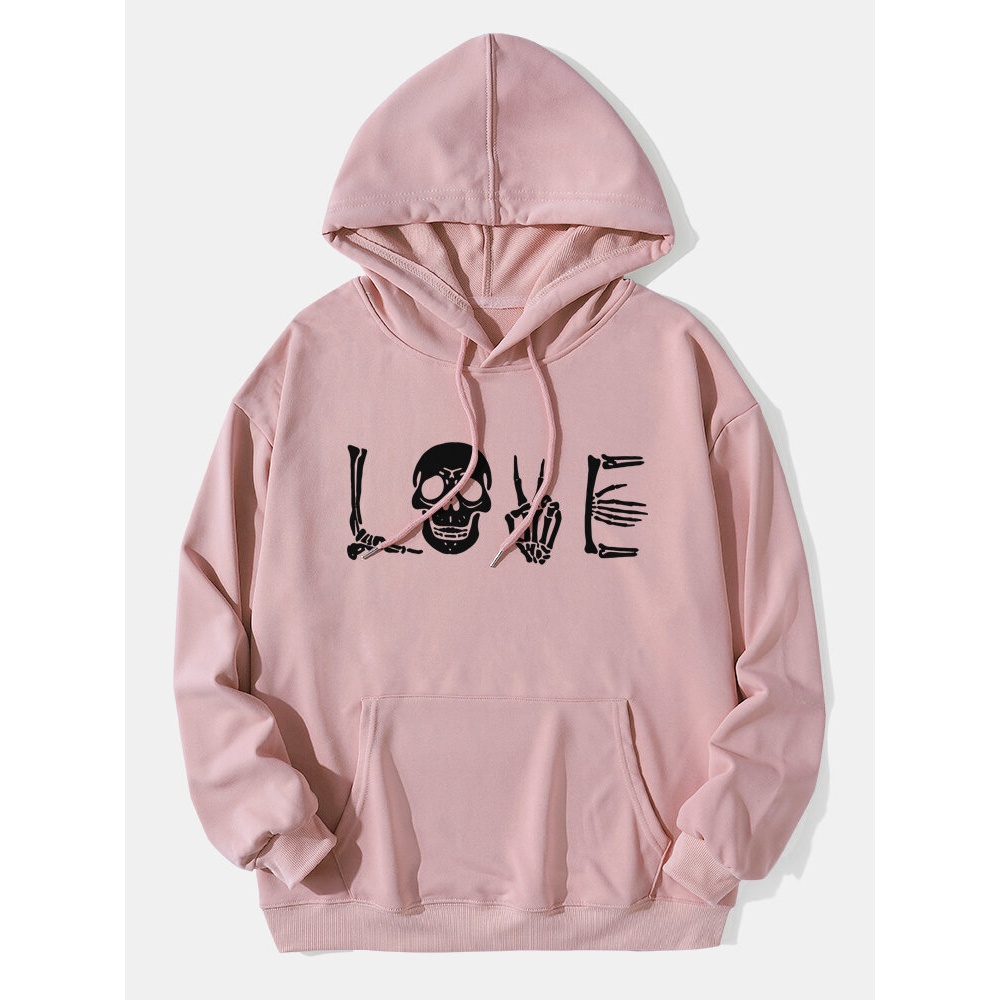 Mens  Letter Head Drawstring Hoodies With Kangaroo Pocket - White XL