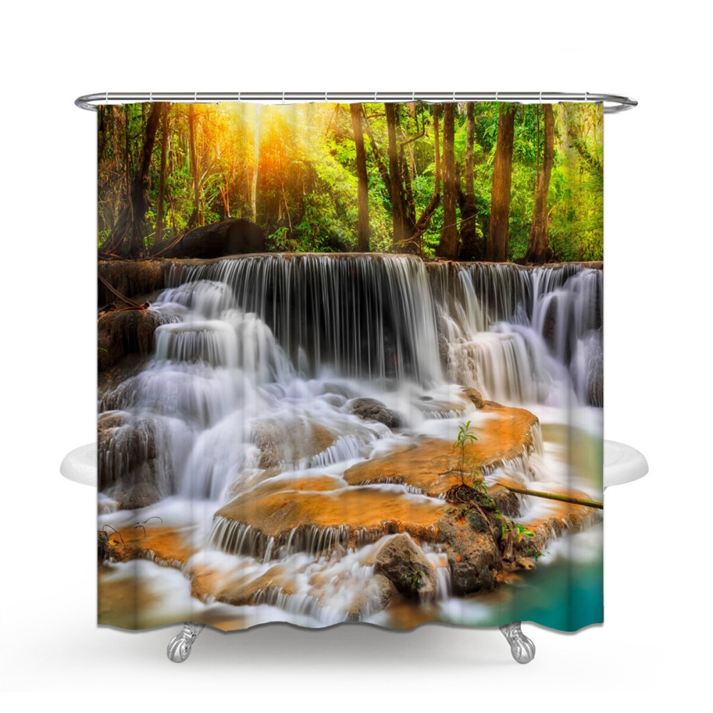 180x180CM Waterfall Printing Waterproof 3PCS Toilet Cover Mat Non-Slip Rug Set - 3Pcs Set - Image 2