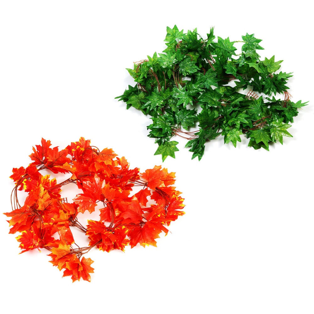 Green/Red Maple Leaf Artificial Vine Garland Foliage Plant Wedding Party Decor - Red - Image 2