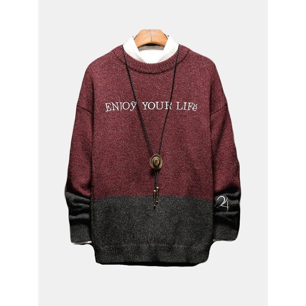 Men Casual Letter Print Pullovers Sweaters - XXL Navy Blue