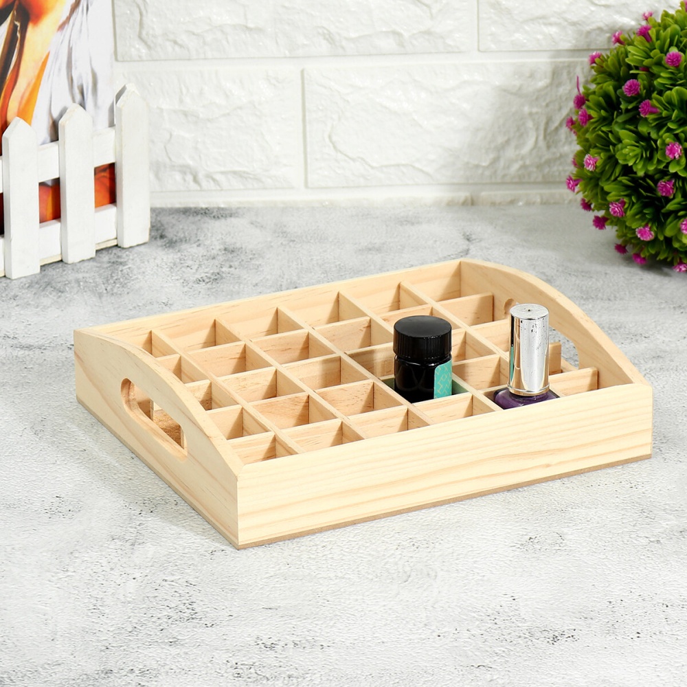 30 Grids Tabletop Storage Tray Wooden Essential Oil Display Organize Holder - Image 2