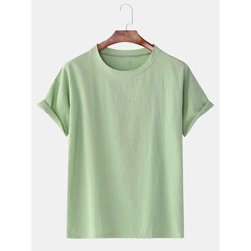 Banggood Special Offers Cotton Solid Color Breathable Short Sleeve Casual T-Shirts - White S