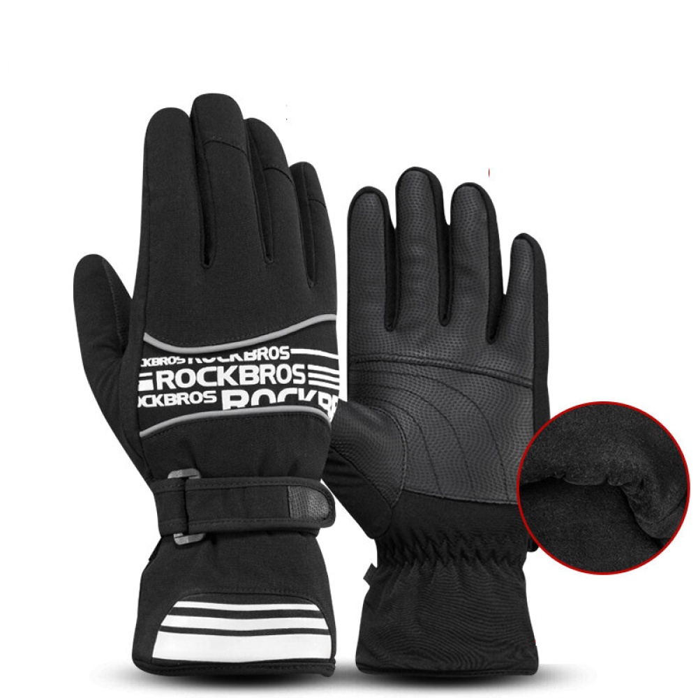 ROCKBROS S132 -20 Degree Thermal Ski Gloves Waterproof Snowmobile Snowboard Glove Snow Men Female Snowboarding Fleece Skiing Gloves - L Black