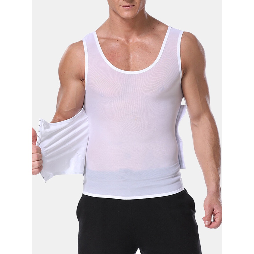 Mens Abdomen Body Shapewear Adjustable Fitness Vest Corset - L Black