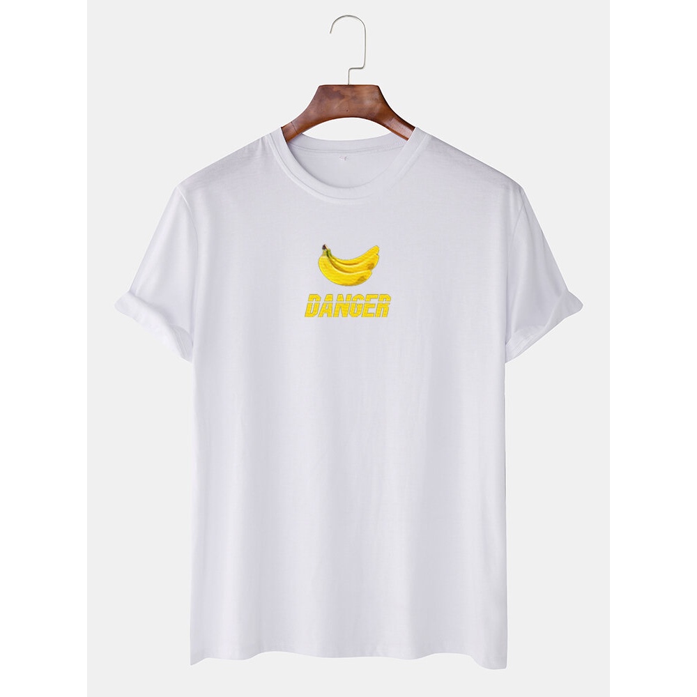 Mens Casual Cartoon Banana Printed Round Neck Casual Short Sleeve T-Shirts - Black L