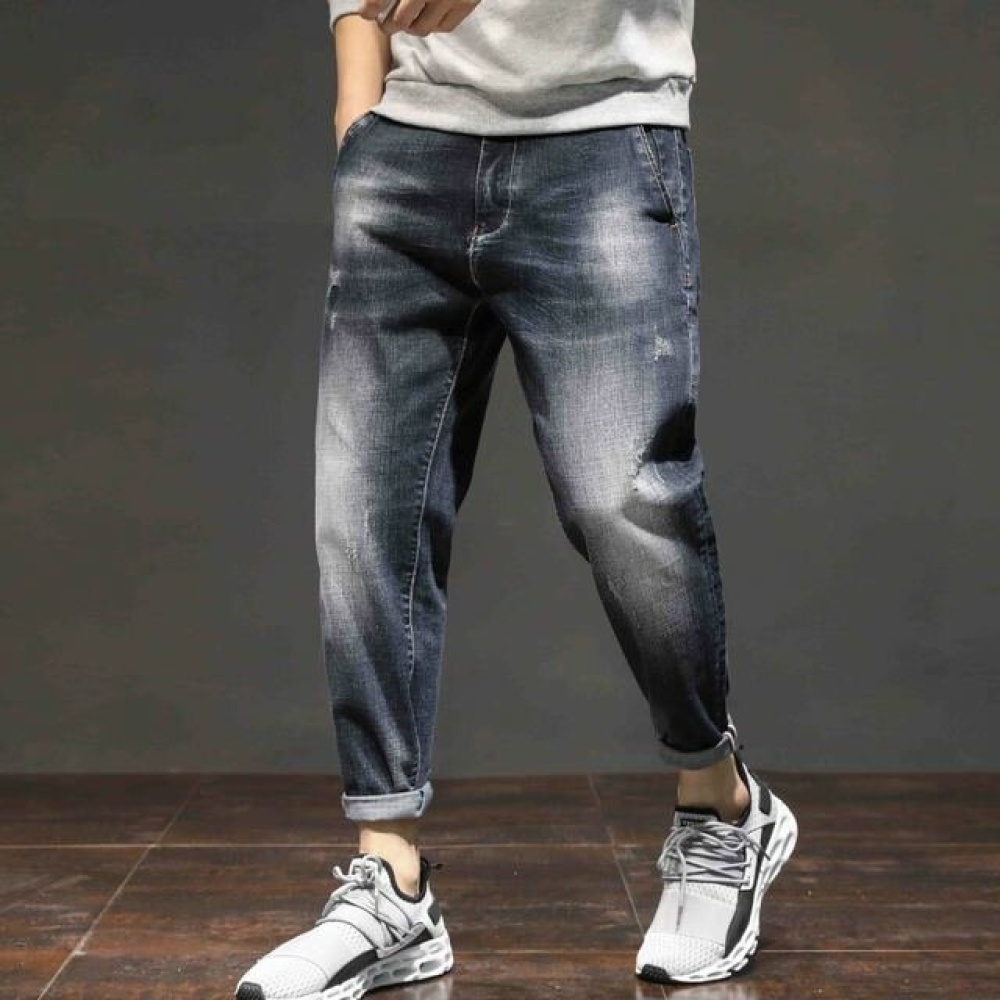 Jeans Men's Nine Pants Four Seasons Feet Loose Large Size Black Pants Japanese Elastic Harem Pants Plus Fertilizer To Increase - 29 Black gray X8328