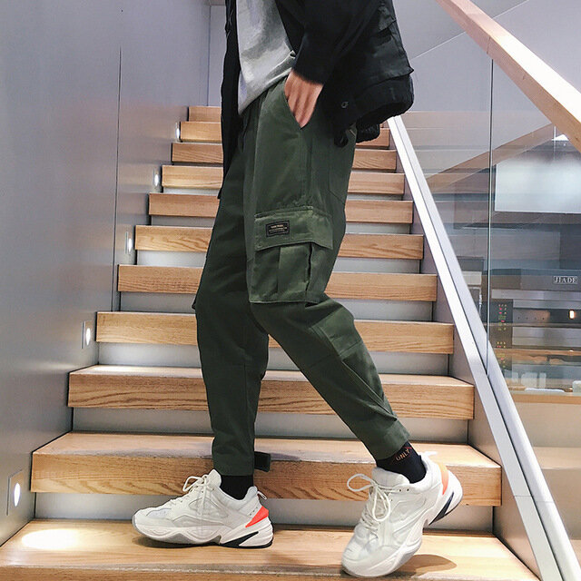 Male Large Size Multi-bag Beam Pants Casual Fat Shrink Trousers - 34 Army Green