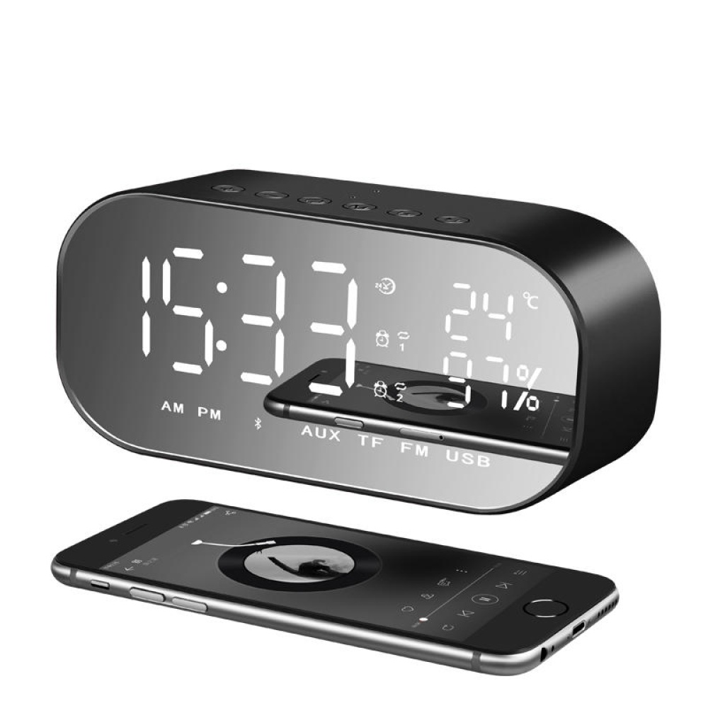 Portable LED Wireless bluetooth Speaker Dual Units FM Radio Alarm Clock USB Micro SD TF AUX Speaker - Gold - Image 2