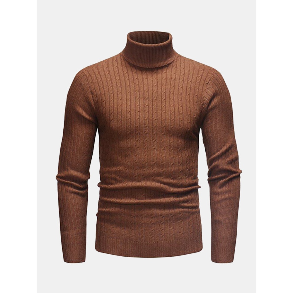 Mens Twisted Knitted High Neck Multi-Color Casual Basic Sweater - S White