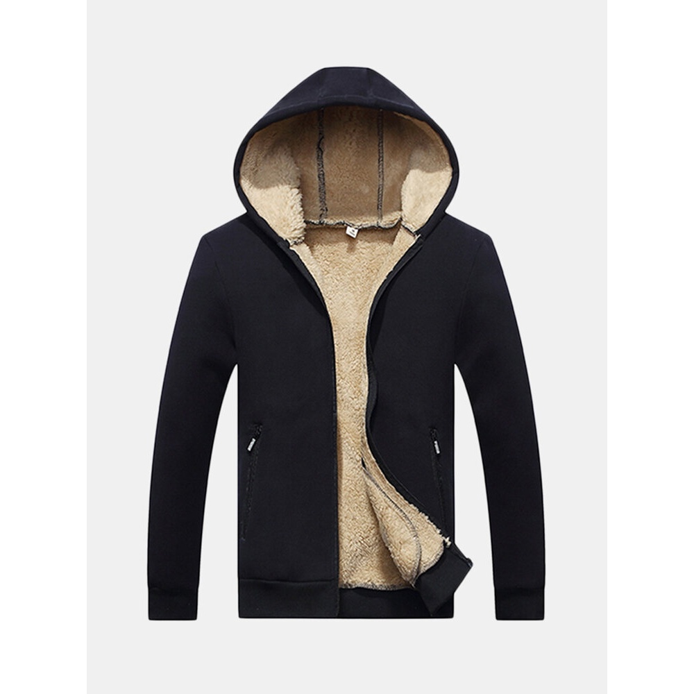 Cashmere Thick Warm Coat Hoodies Thermal Hoodies Sweatshirts - L Black