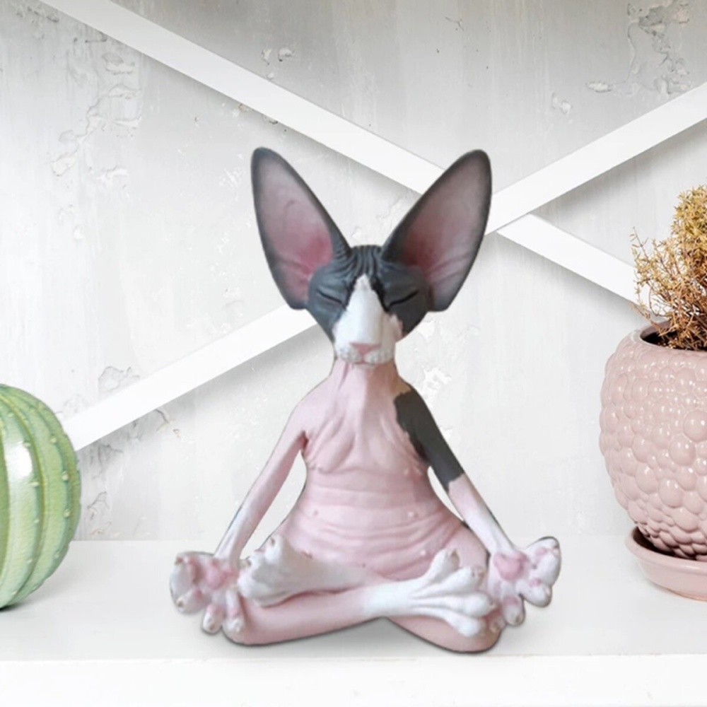 Multi-color Resin Whimsical Cat Figurine Meditation Cat Art Statues - White - Image 2