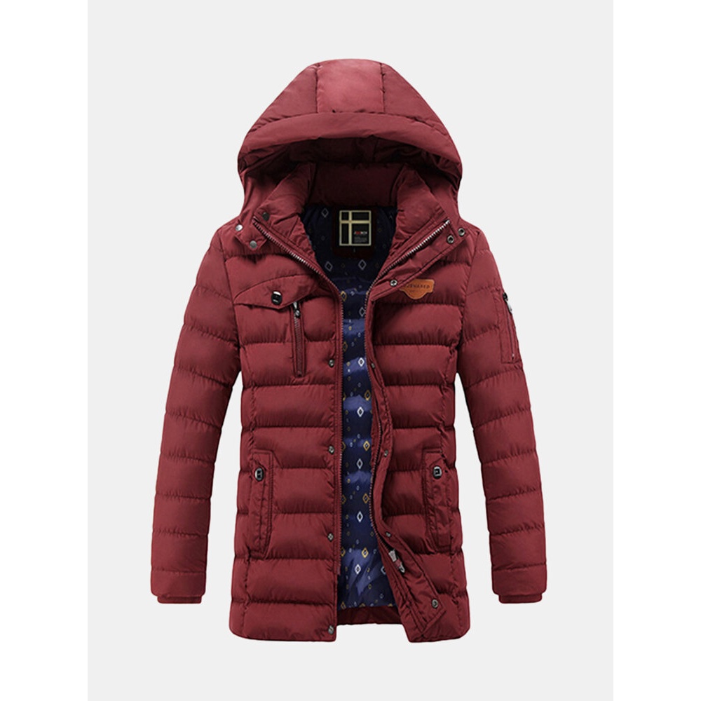 Mens Mid-long Hooded Warm Puffer Zipper Padded Jacket Parka - M Khaki