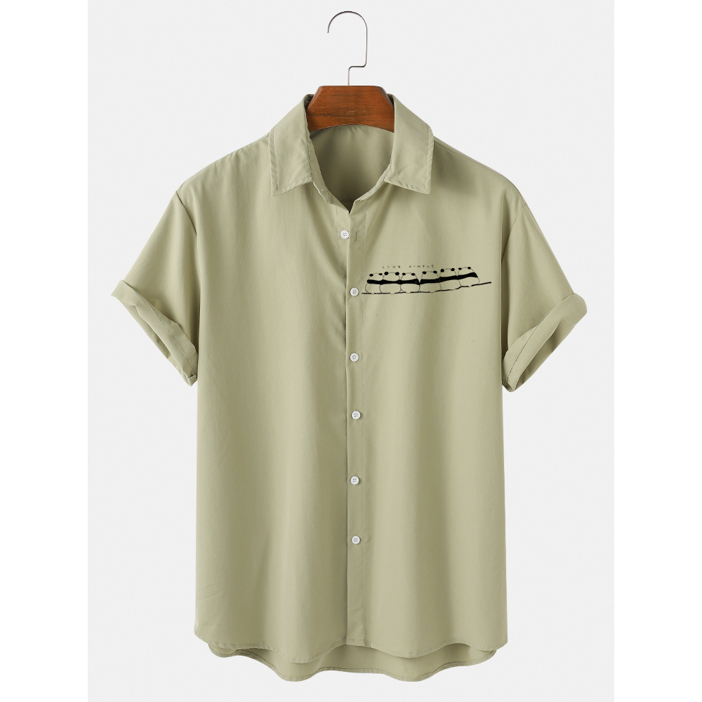 Mens Cartoon Panda Chest Print Cotton Casual Short Sleeve Shirts - White M