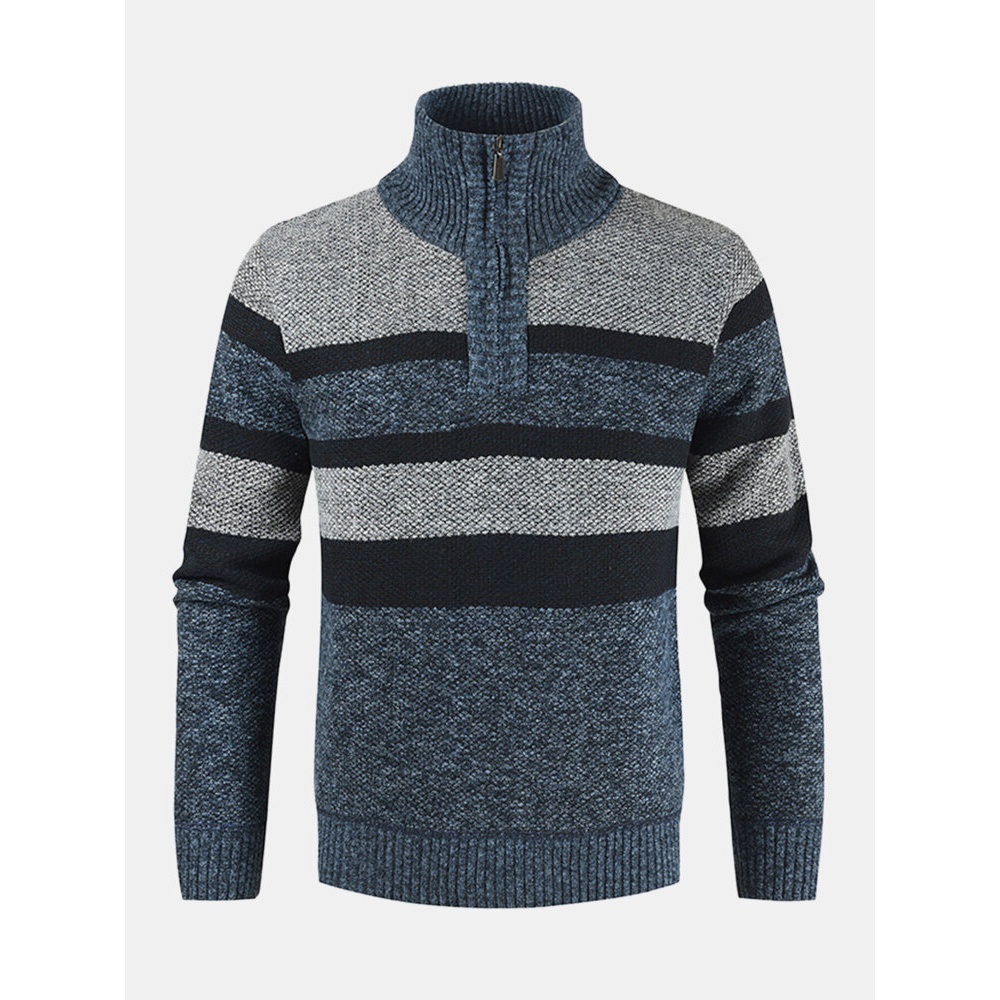 Mens Color Block Warm Half Zipper Front Long Sleeve Pullover Sweater - M Light Blue
