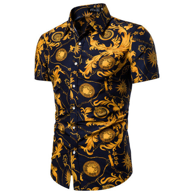 Men's Shirt Business Casual Thin Short-sleeved Flower Shirt - L DC06 - Image 2
