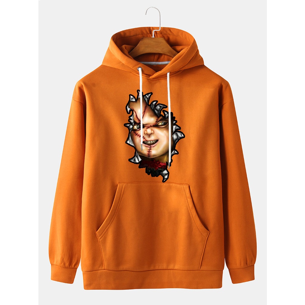 Mens  Kid Graphic Print Kangaroo Pocket Drawstring Hoodies - Black M