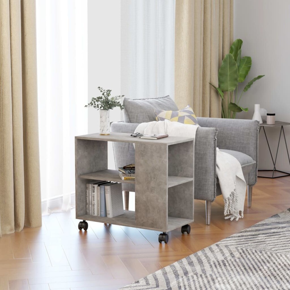 Mobile Stylish Side Table Chipboard End Table with 4 Wheels for Keeping Magazines, Books for Living Room