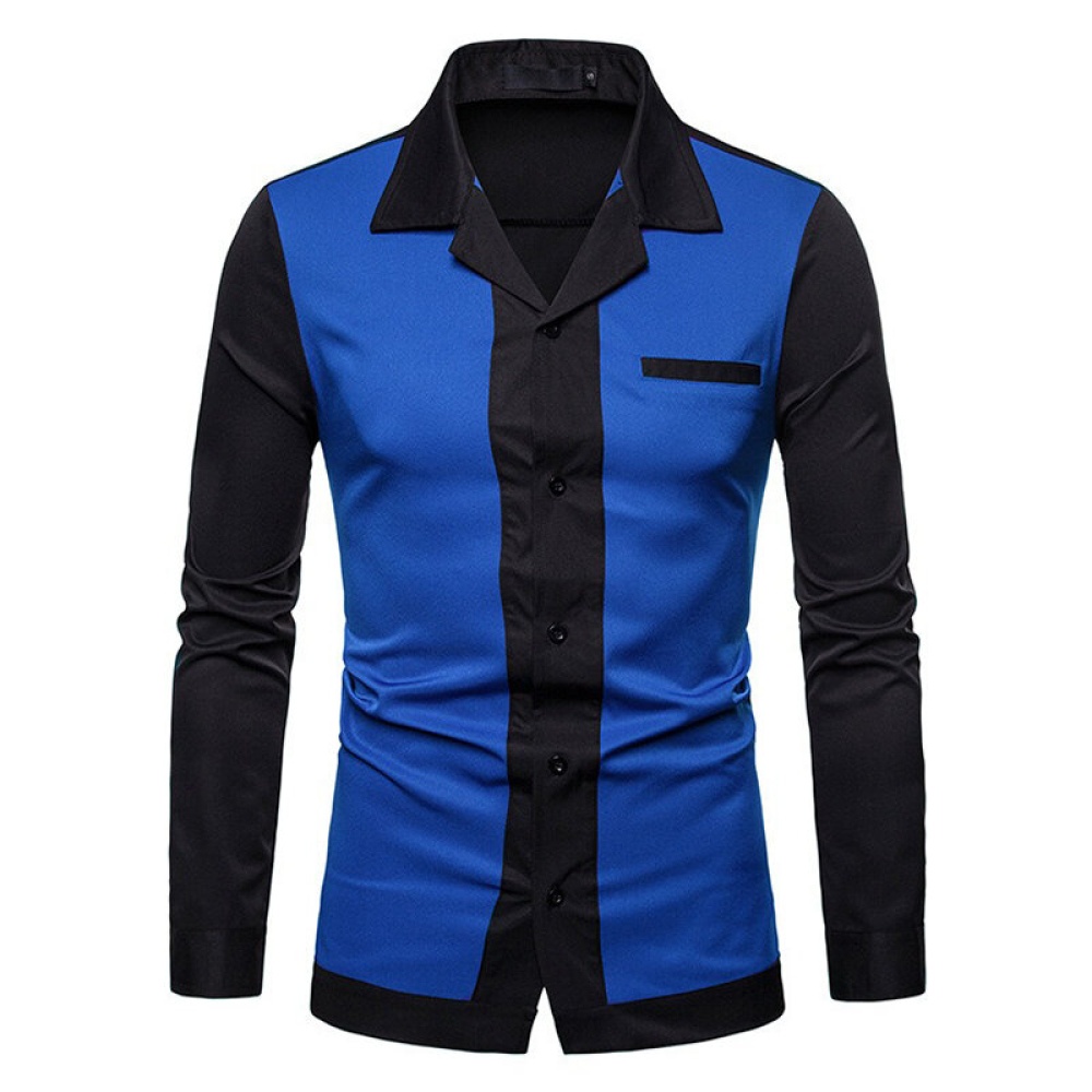 Men Color Block Turn-down Collar Long Sleeve Shirts - L Orange - Image 2