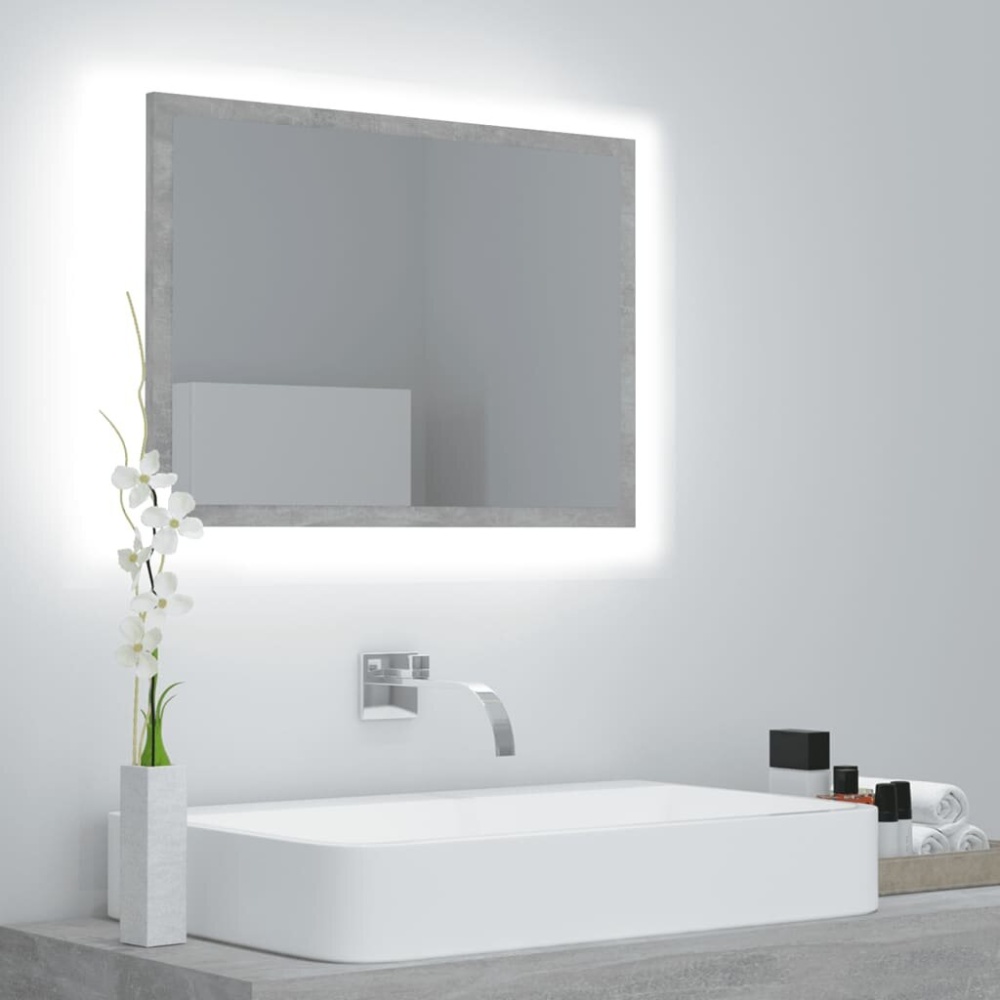 LED Bathroom Mirror Concrete Gray Chipboard Acrylic Wall Mirror with RGB Light for Bedroom, Bedroom - Image 2