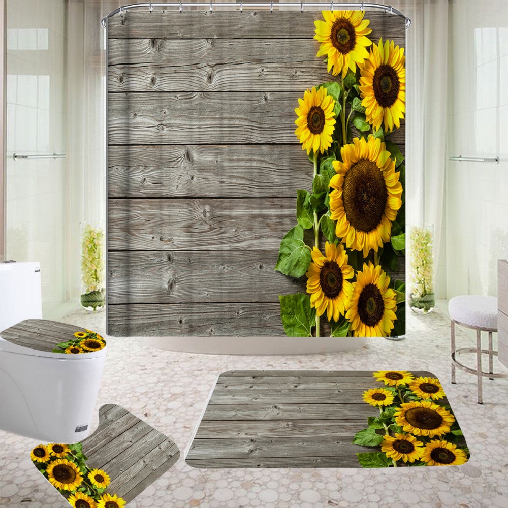 Sunflower Waterproof Bathroom Shower Curtain Non-slip Anti-rust Mat Set - Single 45*75cm floor mat - Image 2