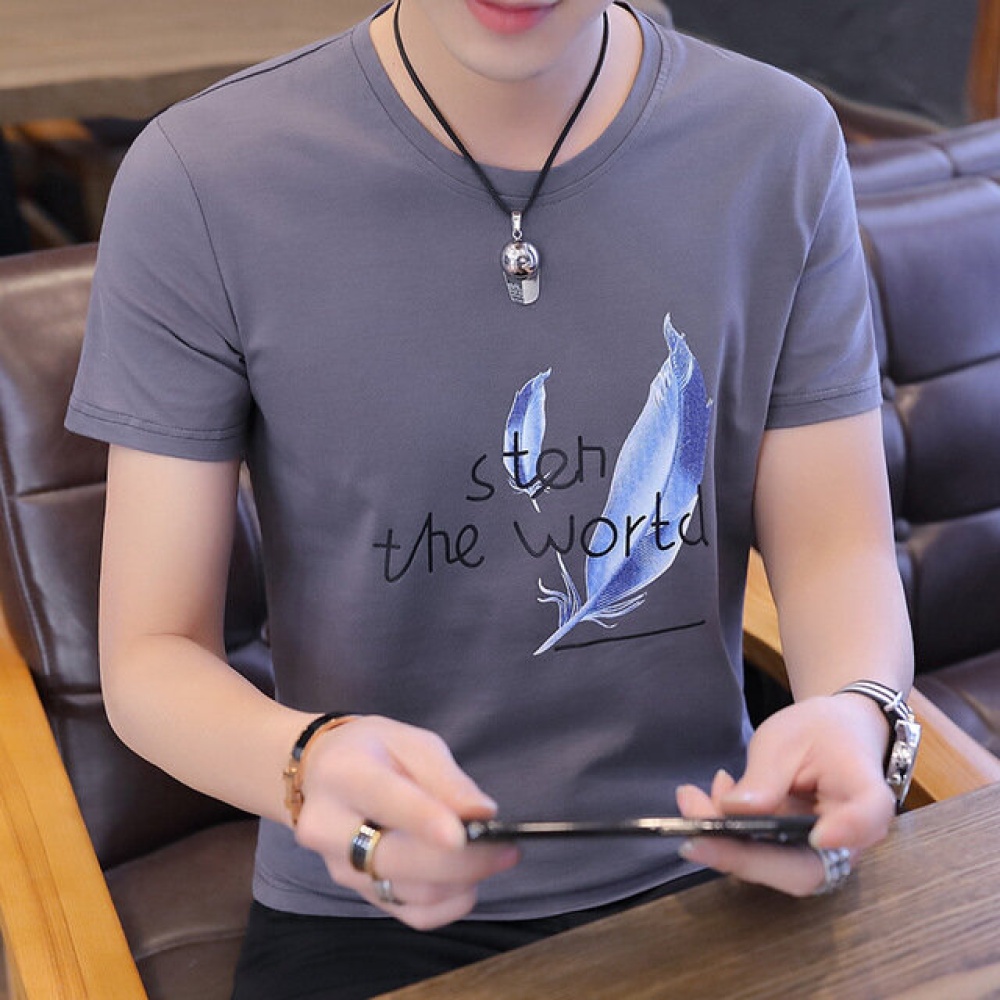 Men Short-sleeved T-shirt Loose Student Bottoming Shirt Tops - M Black