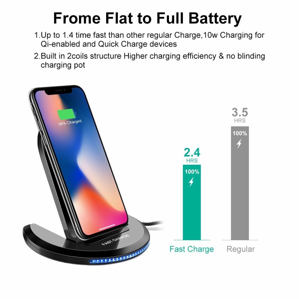 EIEGIANT U8 Wireless Charger 10W Qi Fast Charging Pad Stand Holder For iPhone XS 11Pro Huawei P30 P40 Pro S20 - Image 2