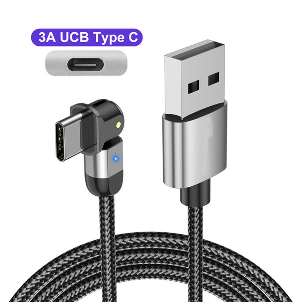 USLION 3A USB Type C Data Cable 180° Rotate LED Indicator Fast Charging For Huawei P30 P40 Pro Mi10 OnePlus 8Pro - Purple - Image 2