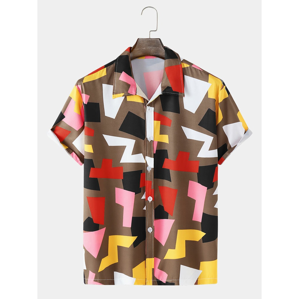 Mens Color Block Casual Shirts - Blue S