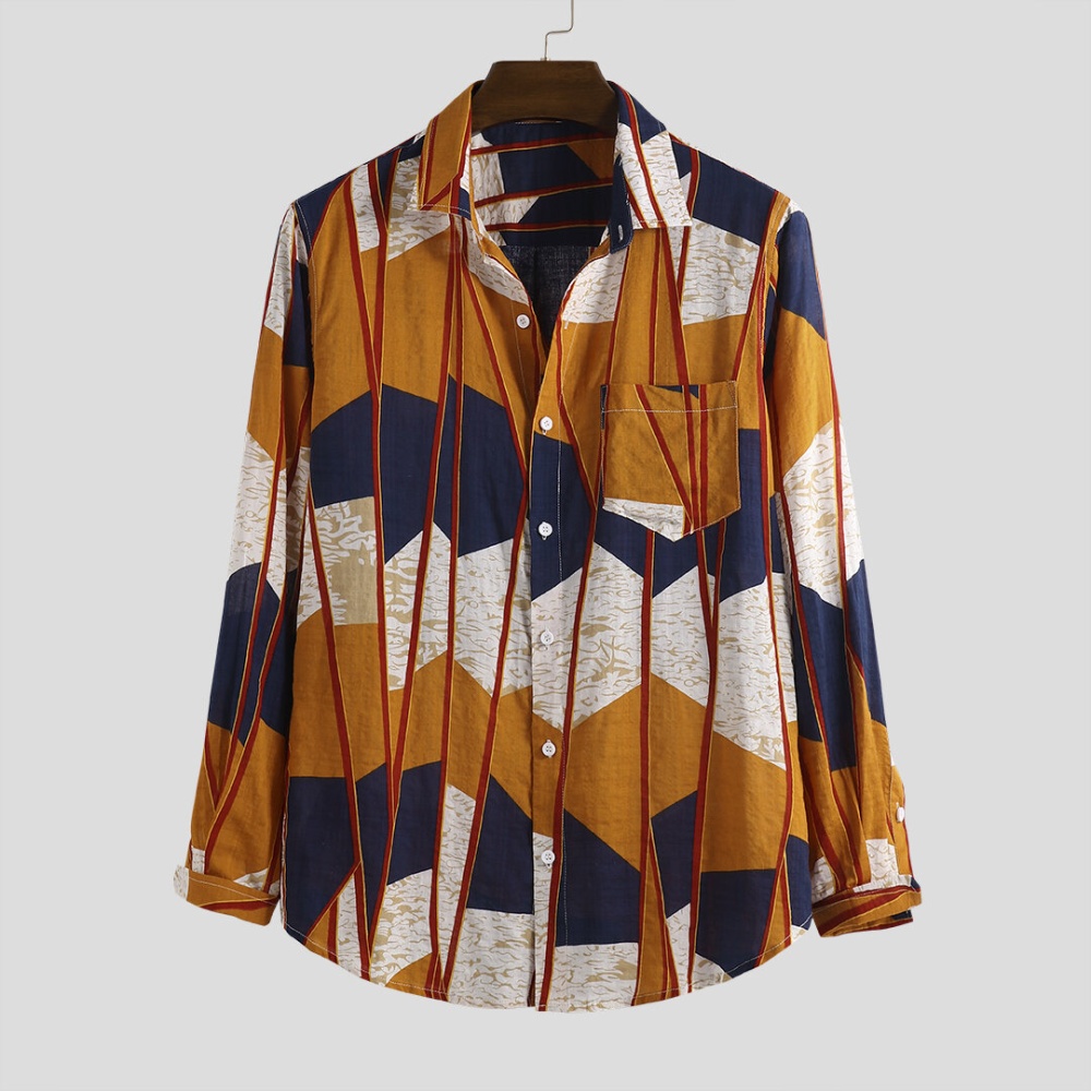 Mens Autumn Colorful Pockets Design Loose Long Sleeve Shirts - M Green