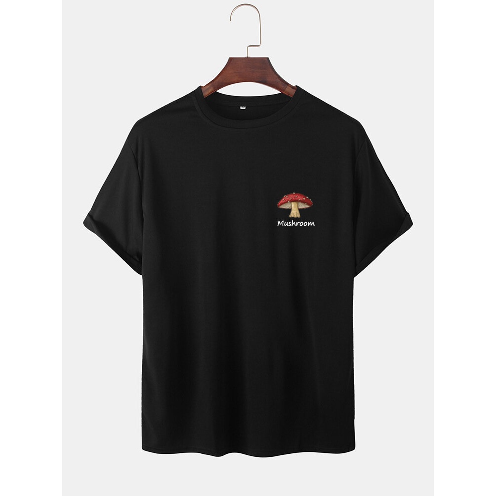 Mens Cartoon Mushroom Print Community Spirit Cotton Casual Short Sleeve T-Shirts - White S