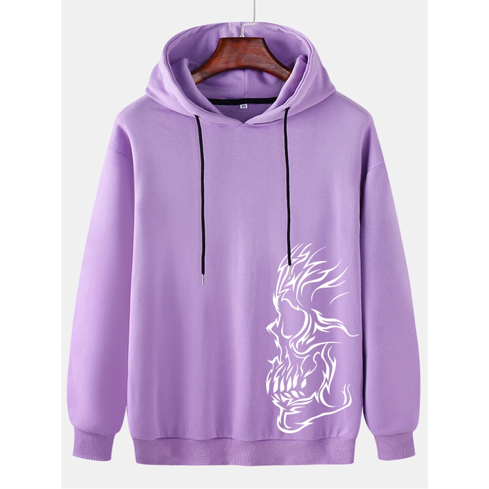 Mens  Design Skeleton Print Long Sleeve Drop Shoulder Drawstring Hoodies - Black S