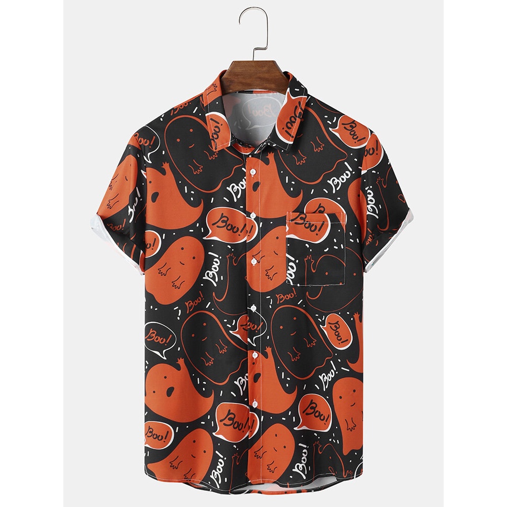 Mens  Ghost Cartoon Casual Shirts - Orange XL