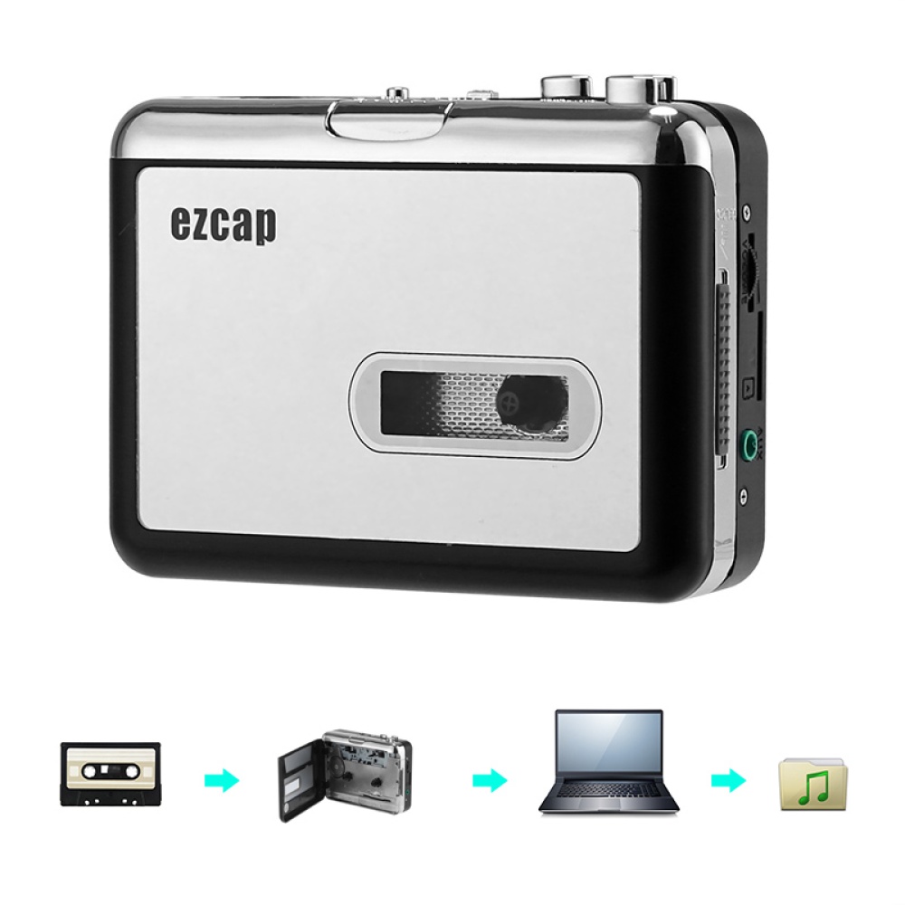 Cassette To MP3 Converter - No PC Required, 32GB SD Card Support, 3.5mm Audio Jack, Music Play Back, 2x AA Battery