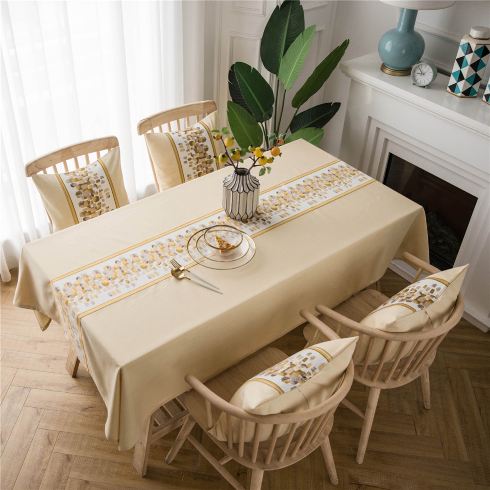 Waterproof Table Cloth Decorative Fabric Embroidery Cover For Outdoor Indoor Beige stone embroidery_135*200