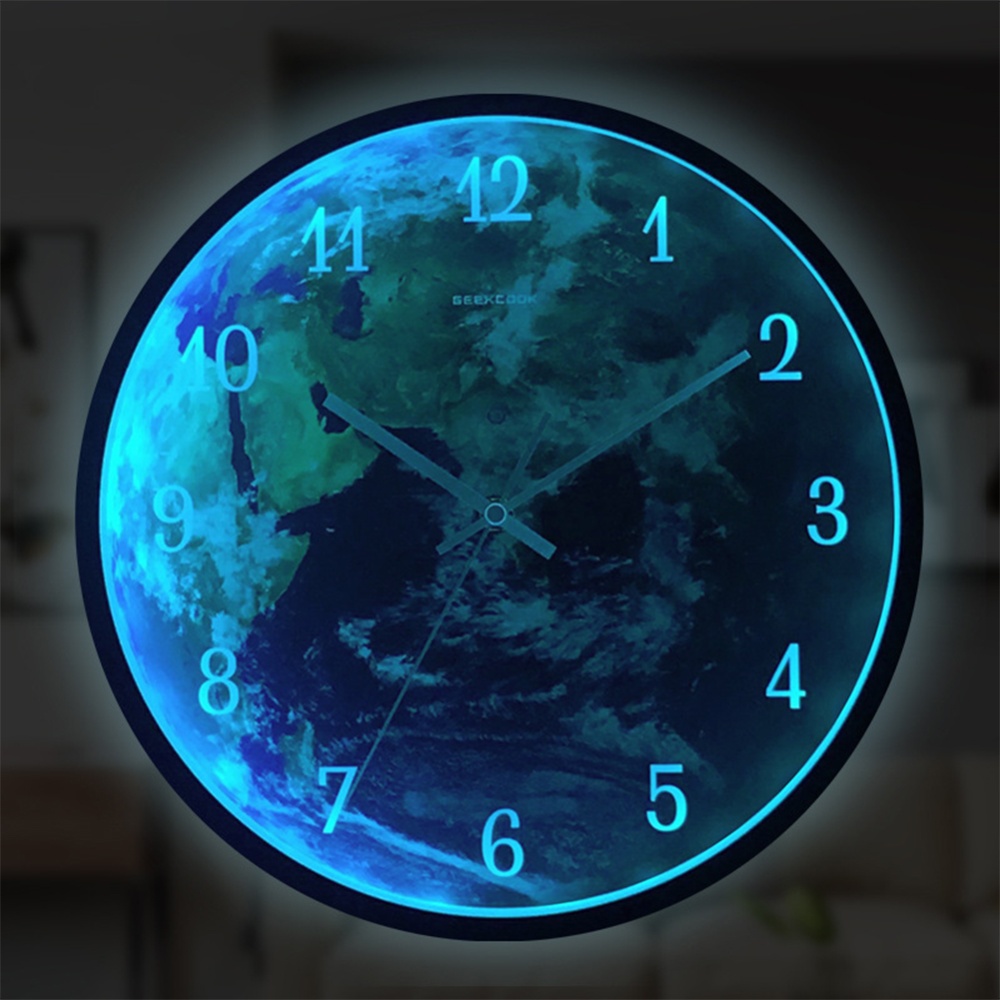 Metal Voice Control Induction Led Night Light Wall Clock Earth Pattern Background Accurate Timekeeping Silent Movement Luminous Rose gold - Image 2