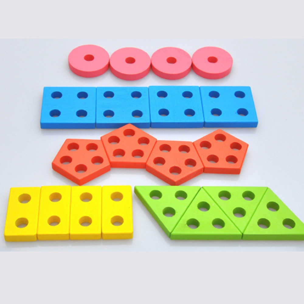 Montessori DIY Building Blocks Toy Smart Wooden Geometric Shape Stacking Kids Educational Play color - Image 2