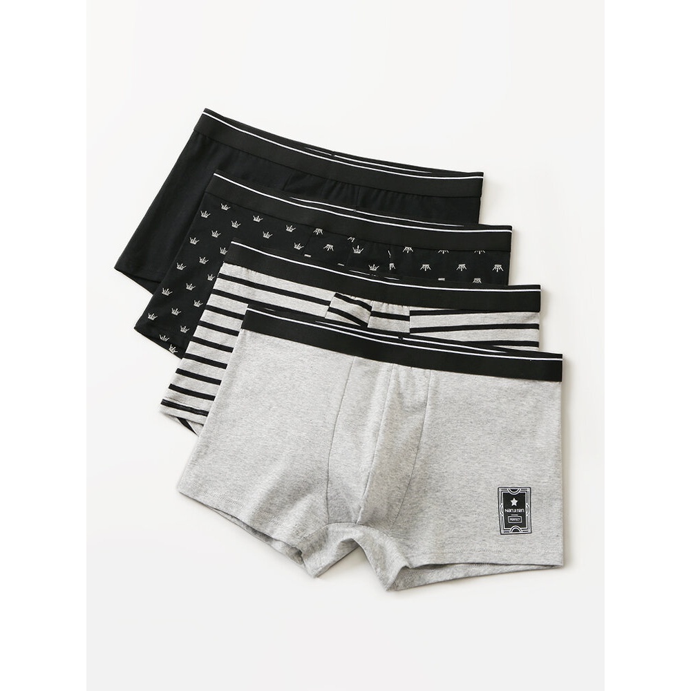 Mens Modal Printing 4Pcs Ice Silk Breathable Comfortable Home Boxers - Graffiti 1 XS