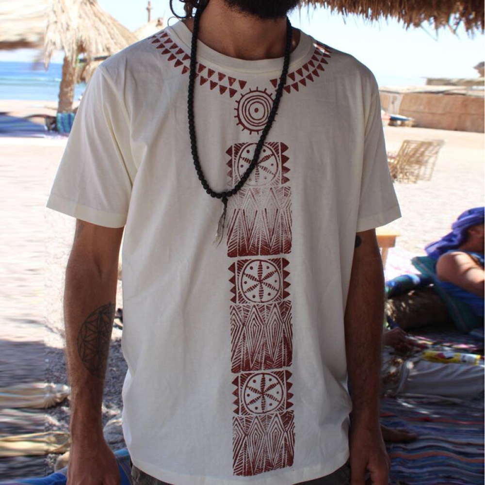 Mens Dashiki African Ethnic Print Shirt Hippie Bohemian Vintage Baggy Blouse Tee - S White