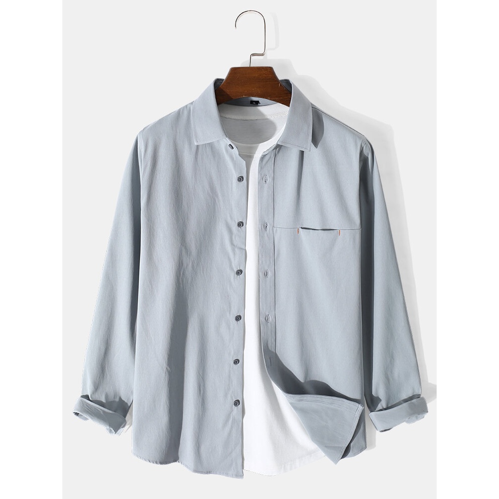 Mens Solid Color Simple Casaul Shirt - White XL