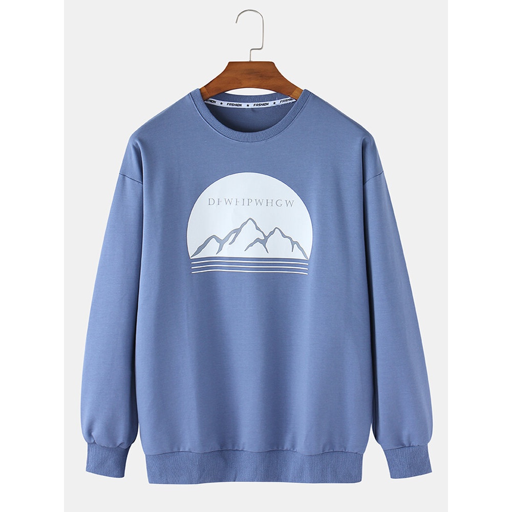 Mens Mountain Graphic Print Solid Color Casual Pullover Sweatshirt - Black S