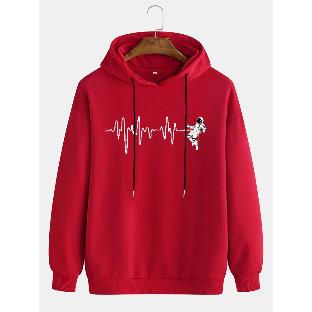 Mens Design Astronaut Print Drop Shoulder Hoodies - Yellow S