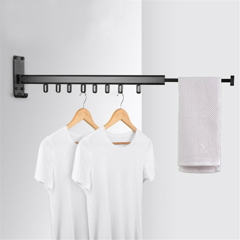 Folding Clothes Hanger Wall Mounted Telescopic Drying Rack Balcony Room Outdoor - Black Type A