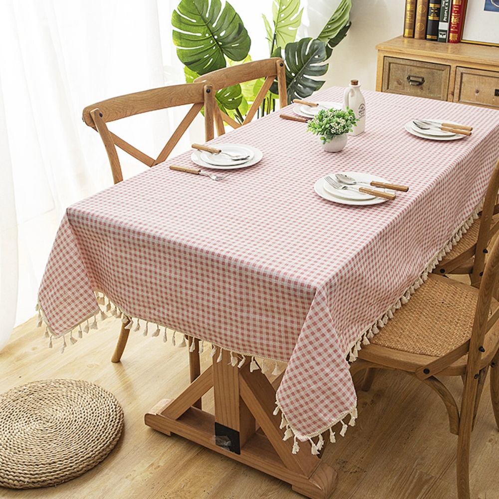 140x140cm Pink Green Househeld Woven Cotton Reversible Table cloth - Pink - Image 2