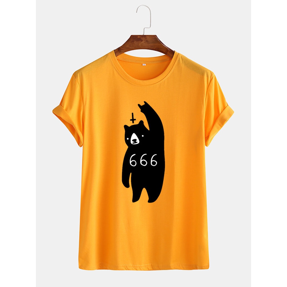 Cotton Cartoon Bear Print Short Sleeve Loose T-Shirts - Light Green S